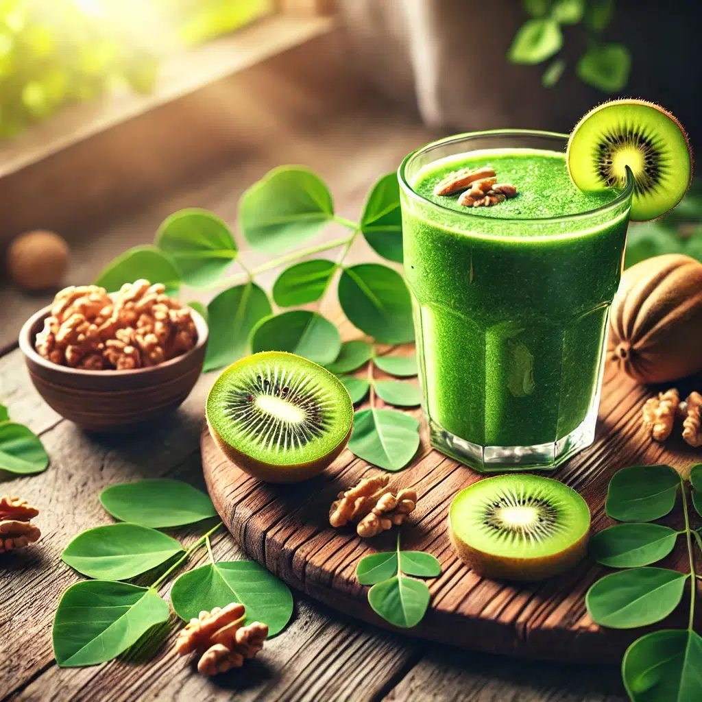 Les 5 Causes Cachées de Votre Fatigue et Comment les Gummies Anti-Stress Peuvent Vous Revitaliser 2 Un smoothie vert pour combler les carences nutritionnelles.