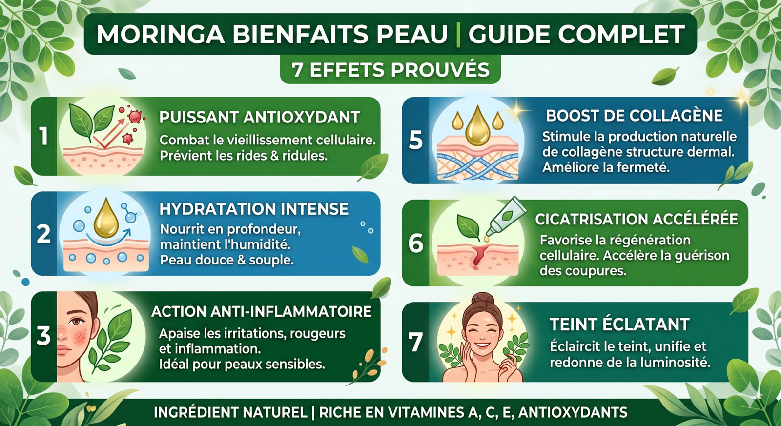Moringa bienfaits peau : 7 effets prouvés, le guide complet